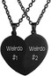 MJartoria Best Friend Necklaces BFF Necklace for 2 Friendship Valentines Day Gifts Split Heart Necklace Weirdo 1 Weirdo 2 Best Friends Forever Pendant Set (Black