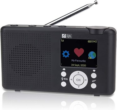 راديو إنترنت محمول بتقنية FM من أوشن ديجيتال WR-23F، شاشة LCD ملونة 2.4 بوصة، بطارية مدمجة، واي فاي، بلوتوث (أسود)