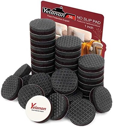 Yelanon Non Slip Furniture Pads - 36 Pcs 1'' Grippers, Self Adhesive Rubber Feet, Anti Slide Hardwood Floor Protector for Legs, Stoppers