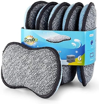 SCRUBIT Multi-Purpose Scrub Sponges for Kitchen by Scrub- it - Non-Scratch Microfiber Sponge Along with Heavy Duty Scouring Power - Effortless Cleaning of Dishes, Pots and Pans All at Once (6 Pack, Sm