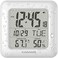 KADAMS Digital Bathroom Shower Wall Clock, Waterproof for Water Spray, Temperature Humidity Moisture Proof, Large Display Calendar Month Date Day, Suction Cup Stand Hanging Hole Rope Clock White Frame