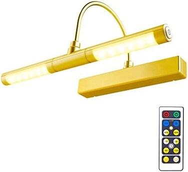 مصباح صور LED ساطع يعمل بالبطارية لاسلكيًا من BIGLIGHT مع جهاز تحكم عن بعد، رأس إضاءة دوار 13 بوصة مع 3 أوضاع إضاءة، مصباح قابل للتعتيم للرسم/الصور/البورتريه/الفن/إطارات الصور، ذهبي