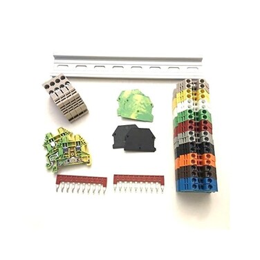 Dinkle UL Every Colour DIN Rail Terminal Block Kit 20 DK2.5N 12 AWG Gauge 20A 600V Ground DK4N-PE Jumper DSS2.5N-10P End Covers End Brackets