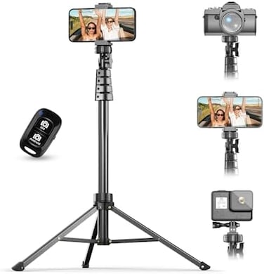 UBeesize 62" Phone TripodSelfie Stick, Camera Tripod Stand with Wireless Remote and Phone Holder,Compatible with iPhone Android Phone, Perfect for Selfies/Video Recording/Live Streaming Black