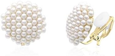 YOQUCOL Simulated Pearl Flower-Cluster Shape Clip On Stud Earrings Non Pierced Ear Earrings for Women Girls