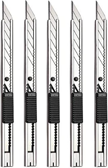 Gebildet ARTGEAR 5pcs Professional Stainless Steel Cutter Knife / 9mm Snap Off Blades / 30 Degree Foil Knife/Utility Knife/Graphic Knife/Great for Foils, Wallpaper, Crafts, Cartons