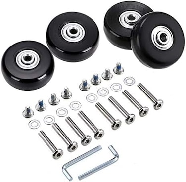 OwnMy 50mm x 18mm Set of 4 Luggage Suitcase Replacement Wheels, Rubber Swivel Caster Wheels Bearings Repair Kits (Black