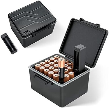JJC 28 Slots AA Double A Battery Case Holder with Removable Battery Tester, Water-ResistantShockproof AA Battery Storage Box
