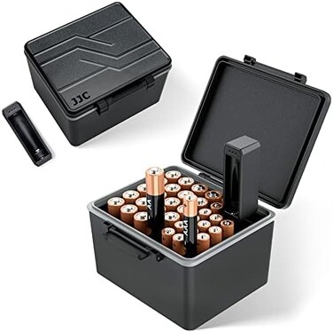 JJC AA AAA Battery Case Holder for 20 Double A Battery and 14 Triple A Battery with Removable Battery Tester, Water-ResistantShockproof