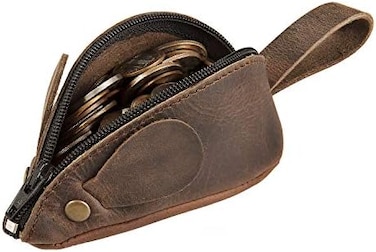 Nabob Leather Rustic Leather Mouse Coin Purse Change Pouch Holder Cute Design YKK Zipper Handmade By, Rustic Brown, Classic