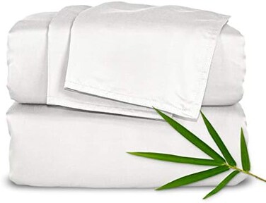 Pure Bamboo King Bed Sheet Set, Genuine 100% Organic Viscose Derived from Bamboo, Luxuriously SoftCooling, Double Stitching, Lifetime Quality Promise (King, White
