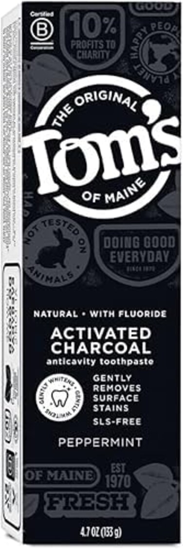 Tom's of Maine Activated Charcoal Whitening Toothpaste with Fluoride, Peppermint, 4.7 oz. 3-Pack (Packaging May Vary