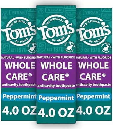 Tom's of Maine Whole Care Natural Toothpaste with Fluoride, Peppermint, 4 oz. 3-Pack (Packaging May Vary