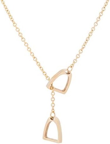 QIAN0813 Lucky Horse Shoe Necklaces Equestrian Double Horse Stirrups Lariat Y Necklaces Pendant for Women Gift