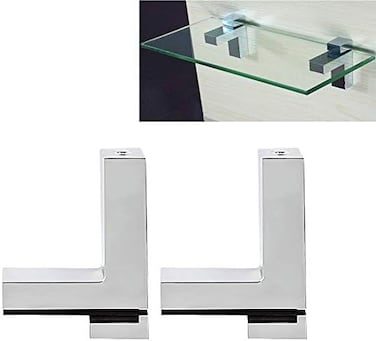 Tiberham Adjustable Wood/Glass Shelf Bracket, Zinc Alloy Polished Chrome Shelf Support Clamp Corner Brace for 3-30mm Thickness Shelf, Wall Mounted Glass Support Clip Wood Holder (Pack of 2