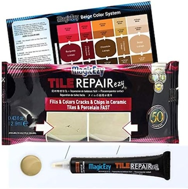 MagicEzy Tile Repairezy Fix Cracked and Chipped Ceramic Tiles, Bathtubs, Showers, Sinks Fast - Tile Repair Filler - Porcelain, Granite, Marble, Stone Honey-Beige 12345