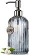 JASAI 18 Oz Vertical Stripes Kitchen Soap Dispenser with 304 Rust Proof Stainless Steel Pump, Refillable Liquid Soap Dispenser for Bathroom, Kitchen, Hand Soap, Dish Soap (Clear Grey