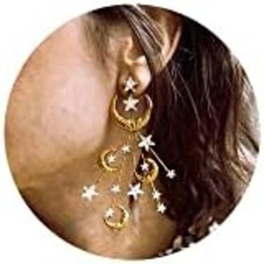 ACC PLANET Star Moon Earrings for Women Made Swarovski Crystal Gold Plated Crescent Moon Cubic Zirconia Stars Drop Dangle Earrings Vintage Statement Jewelry Gifts