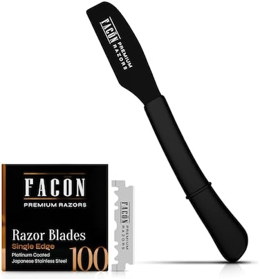 FACON Schick Qu Professional Standard Japanese Straight Edge Feather Barber Razor with 10 Blades