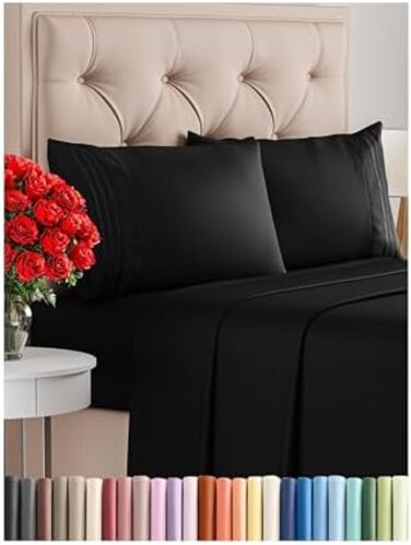 CGK Unlimited Queen Size Sheet Set - BreathableCooling Sheets - Hotel Luxury Bed Sheets - Extra Soft - Deep Pockets - Easy Fit - 4 Piece Set - Wrinkle Free - Comfy - Black Bed Sheets - Queens Sheets &ndash;