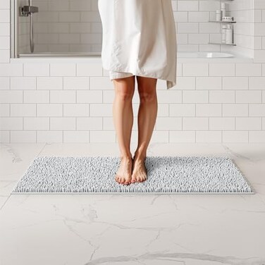 ITSOFT Plush Bathroom Rug 47x21, Absorbent Machine Washable Non Slip Chenille Bath Mats, Quick Dry Bathmat, Bath Rugs for Bath, Shower, Bedroom, or Door Mat, White
