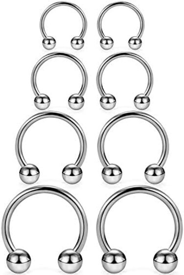 SCERRING 2-8PCS 16G G23 Titanium Horseshoe Septum Ring Nose Rings Hoop Helix Daith Cartilage Tragus Earrings Nipple Eyebrow Body Piercing Jewelry 8mm 10mm 12mm 14mm