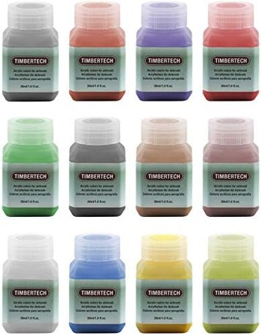 TIMBERTECH Professional Airbrush Paint, 12x30ml airbrush paint set of Acrylic Paint, Quick Drying Water Based, Rich Vivid Colors for Artists, Students, Beginners