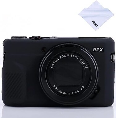 جراب Yisau G7X Mark II، جراب G7X Mark III، جراب سيليكون فائق النحافة وخفيف الوزن من المطاط الناعم لكاميرا Canon PowerShot G7X G7X Mark II G7X Mark III، قطعة قماش من الألياف الدقيقة (أسود)