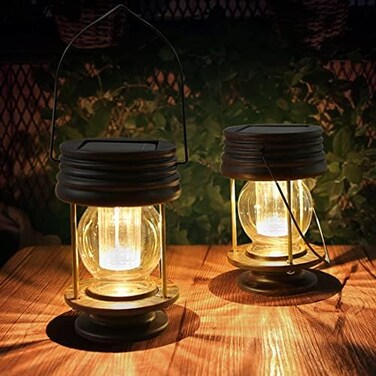 pearlstar Multifunctional Solar Led Hanging Umbrella Lantern Lights 2 Pack Garden Outdoor Pathway Lights Vintage Beach Pavilion Lanterns (2 Pack Warm Lights, Hanging Design