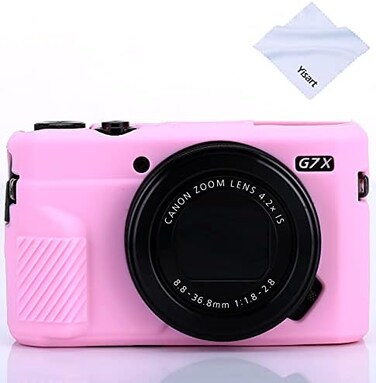 جراب Yisau G7X Mark II، جراب G7X Mark III، جراب سيليكون فائق النحافة وخفيف الوزن من المطاط الناعم لكاميرا Canon PowerShot G7X G7X Mark II G7X Mark III، قطعة قماش من الألياف الدقيقة (وردي)