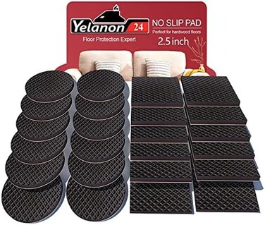 Yelanon Non Slip Furniture Pads - 24 Pcs 2.5'' Grippers, Self Adhesive Rubber Feet, Anti Slide Hardwood Floor Protector for Couch and Furniture Legs