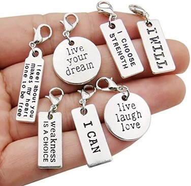 WOCRAFT 20pcs Craft Supplies Handmade Assorted Antique Silver Inspiration Words Dangle Charms Pendant with Lobster Clasp for Jewelry Making Accessory Fit Floating Locket Charms Necklaces (M305