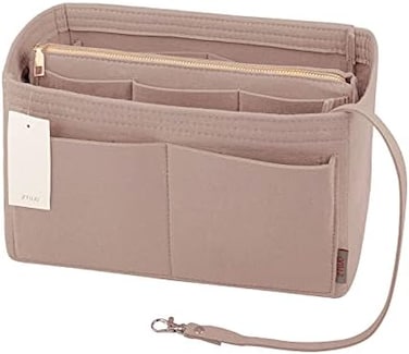 ZTUJO Purse Organizer Insert, Felt Bag Organizer with Metal Zipper, HandbagTote Shaper, For Speedy Neverfull Tote, 7 Sizes (Slender Medium, Beige