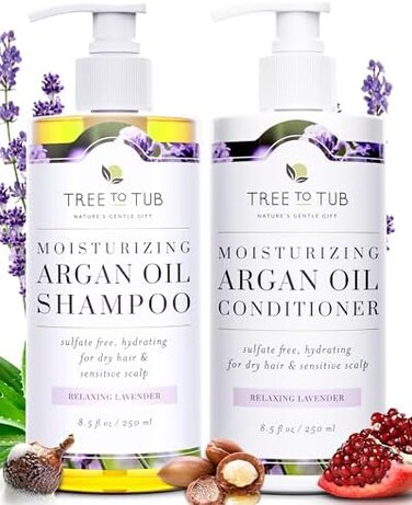 Tree To Tub (Lavender- Hydrating Sulphate Shampoo and Conditioner Set for Dry Hair, Dry Scalp, Frizz - Moisturising Argan Oil Shampoo and Conditioner for WomenMen w/Organic Aloe Vera All ...