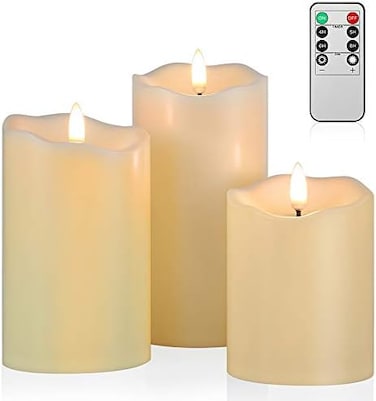 ANGELLOONG Flickering Flameless Candles, Set of 3 Realistic LED Candles with Remote and Timer, for Bedroom, Home Decor, Wedding