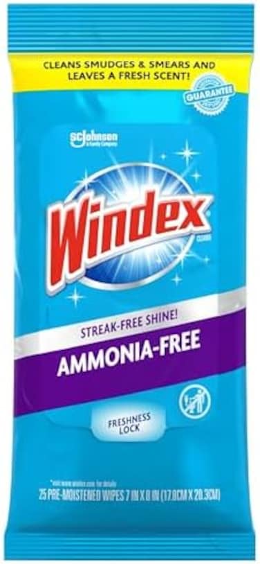 Windex Ammonia-Free Premoistened Glass Wipes, Crystal Rain Fresh Scent, 25 Count