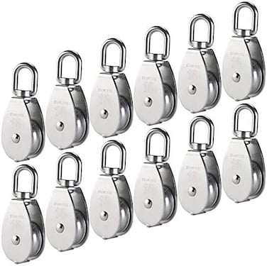 AUHOKY 12Pcs Single Pulley Block (M15, 304 Stainless Steel Hanging Wire Towing Wheel, Swivel Lifting Wire Rope Cable Pulley Roller, Max-Load 35kg/77lbs