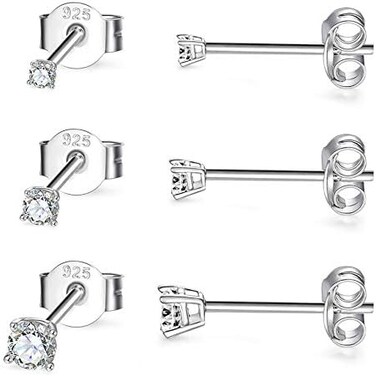 EPIRORA Sterling Silver Stud Earrings for Women- 3 Pairs Tiny Ball Stud Earrings Round CZ Cubic Zirconia Earrings Pearl Earrings Set Cartilage Small Tragus Earrings(2mm,3mm,4mm