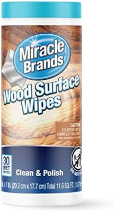 MiracleWipes for Wood Surfaces, Remove Dirt and Grime Buildup, Clean, Protect, and Polish Cabinets, Furniture, and Wood Floors, Great for Kitchen and Bathroom Cleaning Support - 30 Count