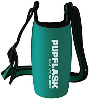 Tuff Pupper PupFlask Insulated Neoprene Dog Water Bottle Holder Sling with Wide Adjustable Shoulder Strap, Great for Travel, Walking, Hiking, Portable Pet Water Bottle Holder (27 OZ, Quetzal Gre