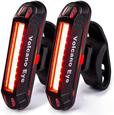 مصباح خلفي للدراجة من فولكانو آي (عبوتان)، مصباح أمان LED قابل لإعادة الشحن عبر منفذ USB للدراجة، مصباح خلفي فائق السطوع ومقاوم للماء، 7 أوضاع إضاءة أحمر/أخضر/أزرق، يناسب أي دراجة طريق أو دراجة جبلية