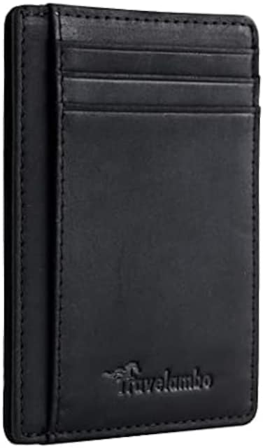 Travelambo Front Pocket Minimalist Leather Slim Wallet RFID Blocking Medium Size