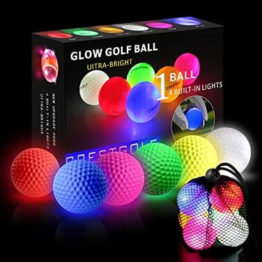 Crestgolf 4 Built-in lights Glow Golf Balls300-hr Lighting Time Glow in The Dark Golf Balls3-Layer Design Light up Water Resistant LED Night Golf Ball(Multicolor 6pcs3pcs