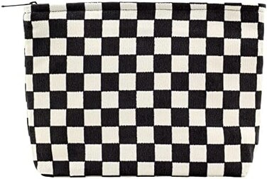 PAZIMIIK Makeup Bags for Purse Zipper Cosmetic Pouch Large Travel Canvas Make Up Organizer Tool Pouch for Women and Girls ,Checkered Black