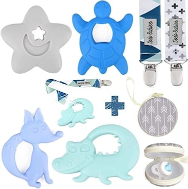 Dodo Babies Teething Toys Pack Of 42 Pacifier Clips And A Pacifier Case, Premium Animals Teether Pain Relief For Boys And Girls, Chew Toy Or Soothie, Set