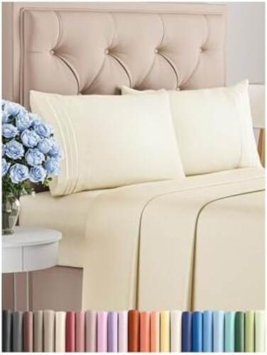 CGK Unlimited King Size 4 Piece Bedding Sheet Set - BreathableCooling - Hotel Luxury Bed Sheets Set - Easy Fit - Soft, Wrinkle FreeComfy Off White Oeko-Tex Bedding Sheets - Deep Pockets 4 Piece Bed Sh