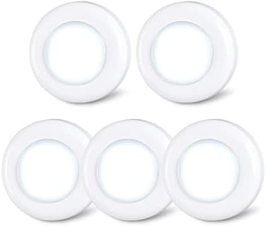 STAR-SPANGLED 4 LED Push Light Stick on Anywhere Tap Light Battery Powered Led Puck Lights with Traceless Adhesive Tape for Closets, Cabinets, Stairs, Drawer, Bookcase (Cool White, 5 Pack