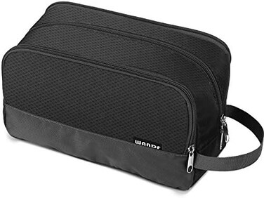 WANDF Toiletry Bag Small Nylon Dopp Kit Lightweight Shaving Bag for Men and Women (Black