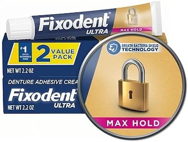 Fixodent Ultra Max Hold Denture Adhesive, 2.2 Ounce (Pack of 2
