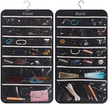 DIOMMELL Hanging Jewelry Organizer 47 Pockets with Zipper for Earrings Necklace Bracelet Ring Accessory Display Storage Bag Travel Holder Box